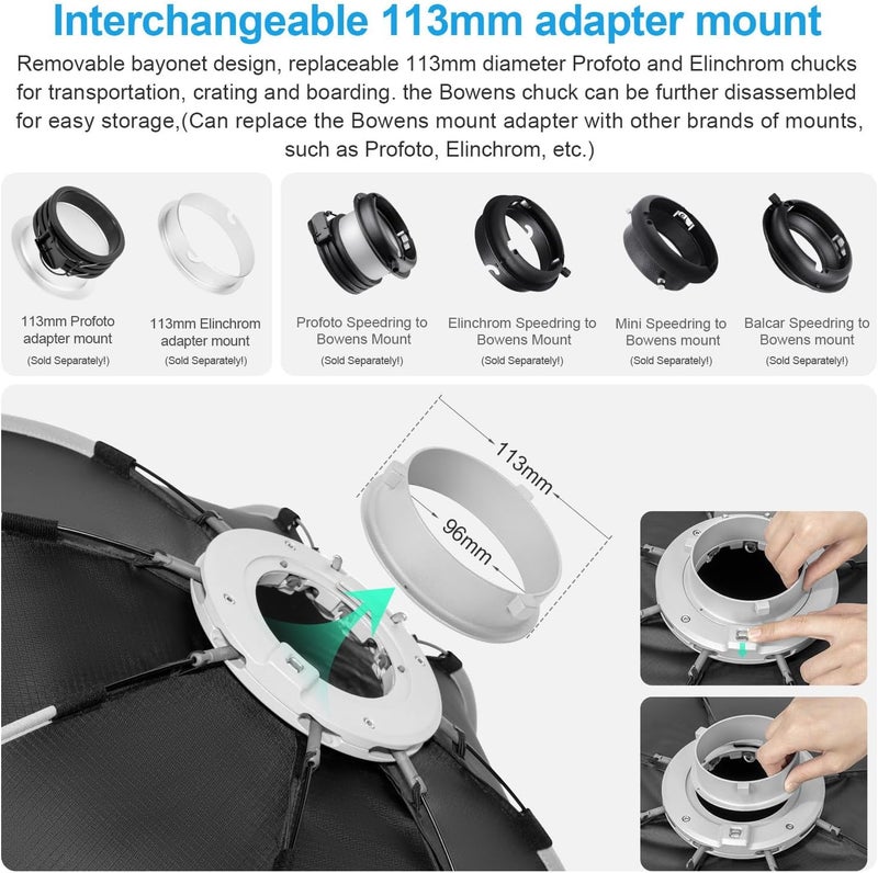 FOMITO 37.4"/95cm Octagonal Softbox, Quick Release Bowens Mount Softbox with Honeycomb Grid, Light Diffusers, Bag for Godox SL-60W SL60IID SL150R SL300R - Image 4